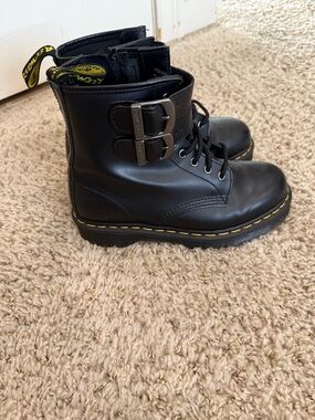 Dr. Martens 1460 Double Buckle Women's Size 8 Black Zip Side Lace up Boots